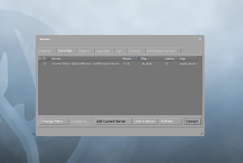 Ingame CSGO server browser showing our browser.