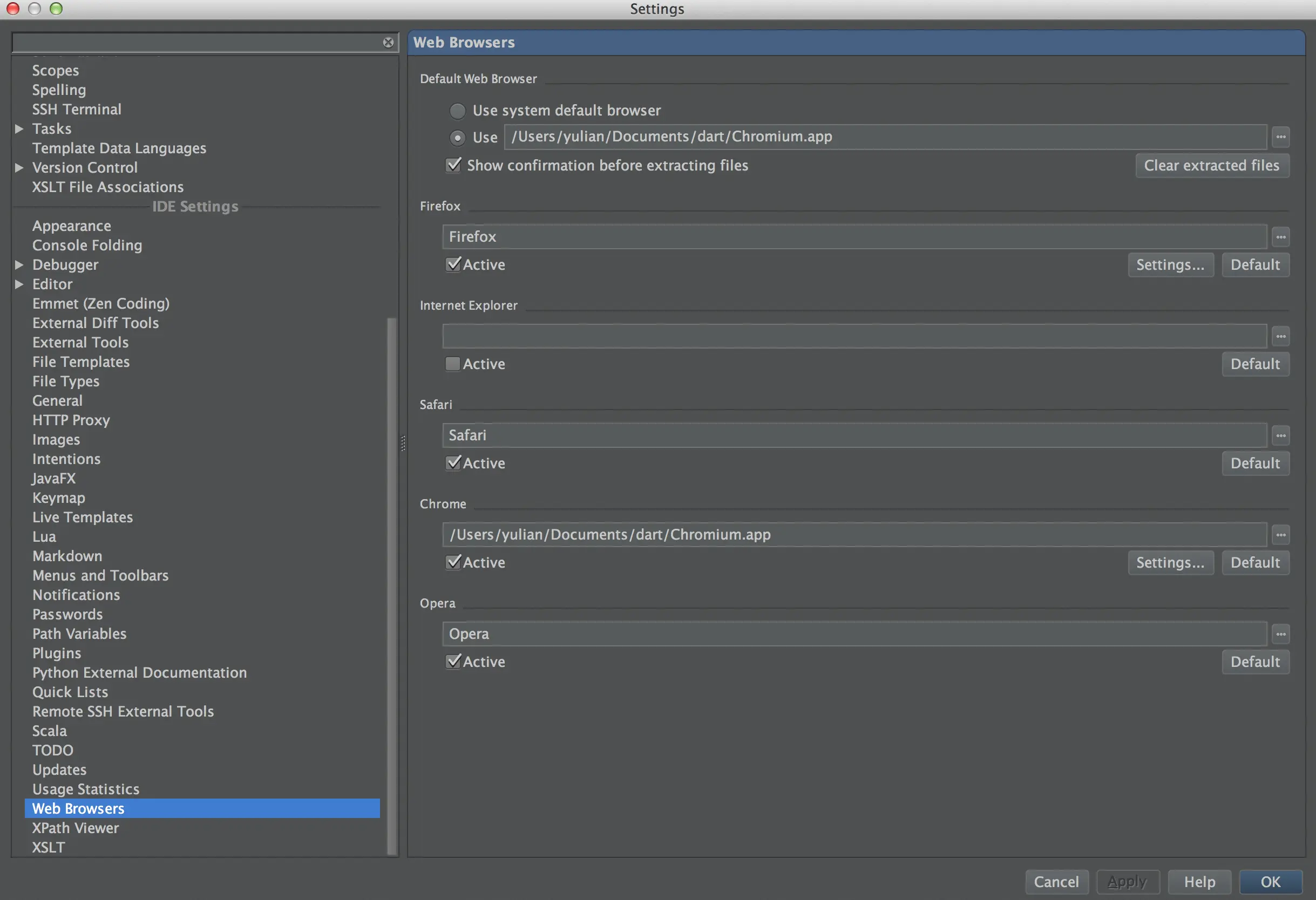 Configuring web browsers in Jetbrains IntelliJ/WebStorm