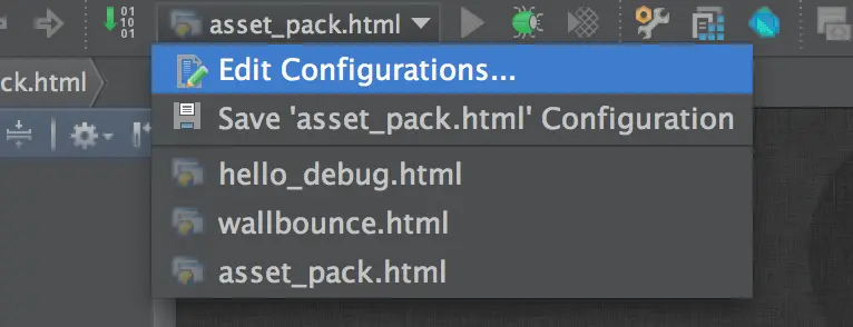 Edit Configuration dropdown in Jetbrains IntelliJ/WebStorm